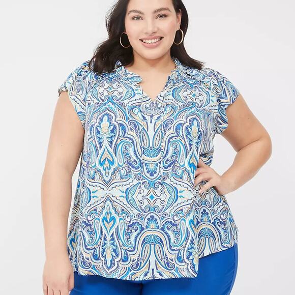 Lane Bryant womens plus size 14/16 Cap Flutter-Sleeve Satin Knit Top new short - Picture 1 of 7